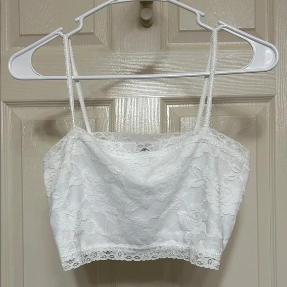 Pure Style Lace Crop Top White Semi-Sheer Gorgeous Rose Floral Lace Overlay M - Picture 1 of 10